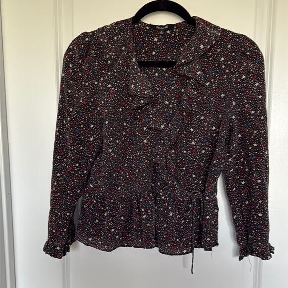Madewell Silk Ruffle-Hem Wrap Top in Starry Night, S - Picture 1 of 8